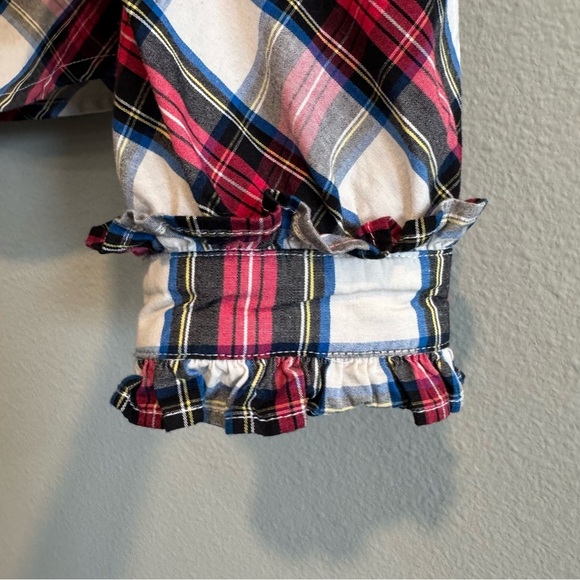 J.Crew Factory Cotton Poplin Ruffleneck Plaid Blouse Casual M - Picture 4 of 8